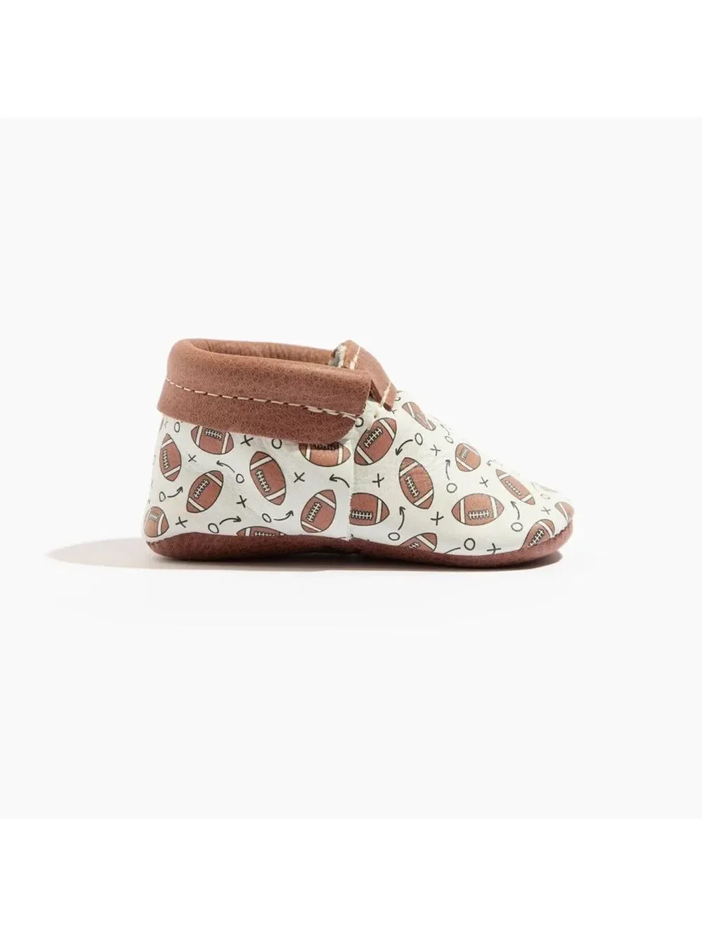 Freshly Picked Brown‎ and White Football Print Baby Shoes Size 3 NEVER WORN